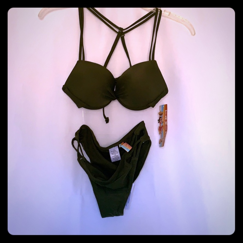 Tahiti olive green push up bikini